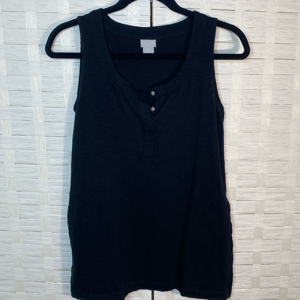 Chico’s Black Cotton‎ Slub Pullover Tank with Pockets Size 0/XS